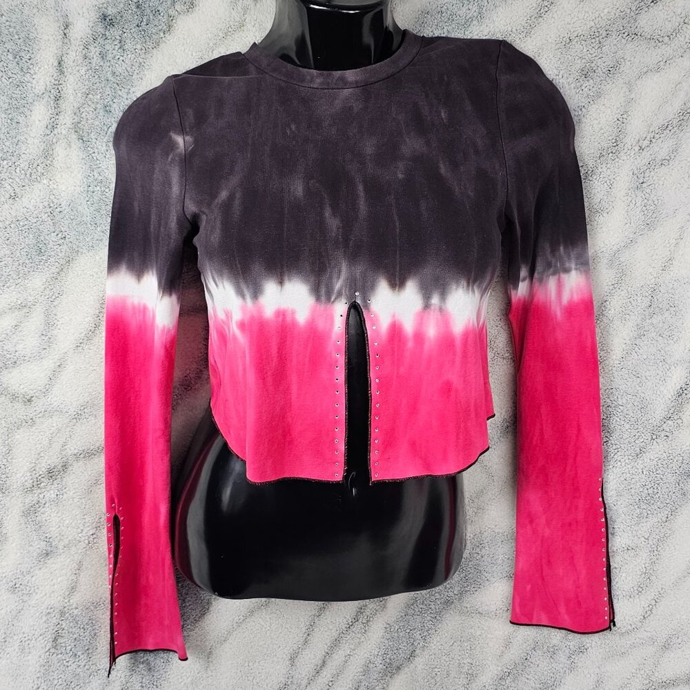 dELiA*s by Dolls Kill XS Extra Small Tie Dye Front Slit Crop Top w/ Rhinestones